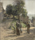 Leon Augustin Lhermitte  - Peintures - Paysans discutant à Mont Saint Père