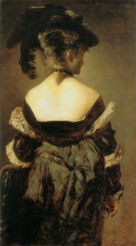 Hans Makart - paintings - Dame mit Federhut in Rueckenansicht