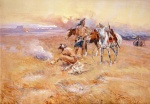 Charles Marion Russell - Bilder Gemälde - Blackfeed Burning Crow Bufallo Rarange