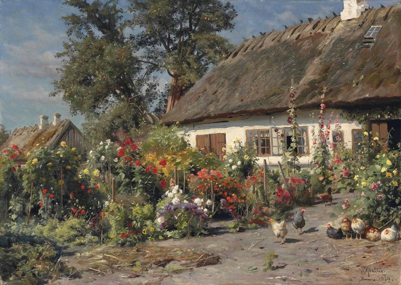 A Cottage Garden with Chickens