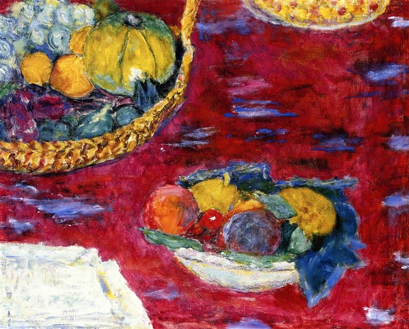 A Dish and a Basket of Fruit