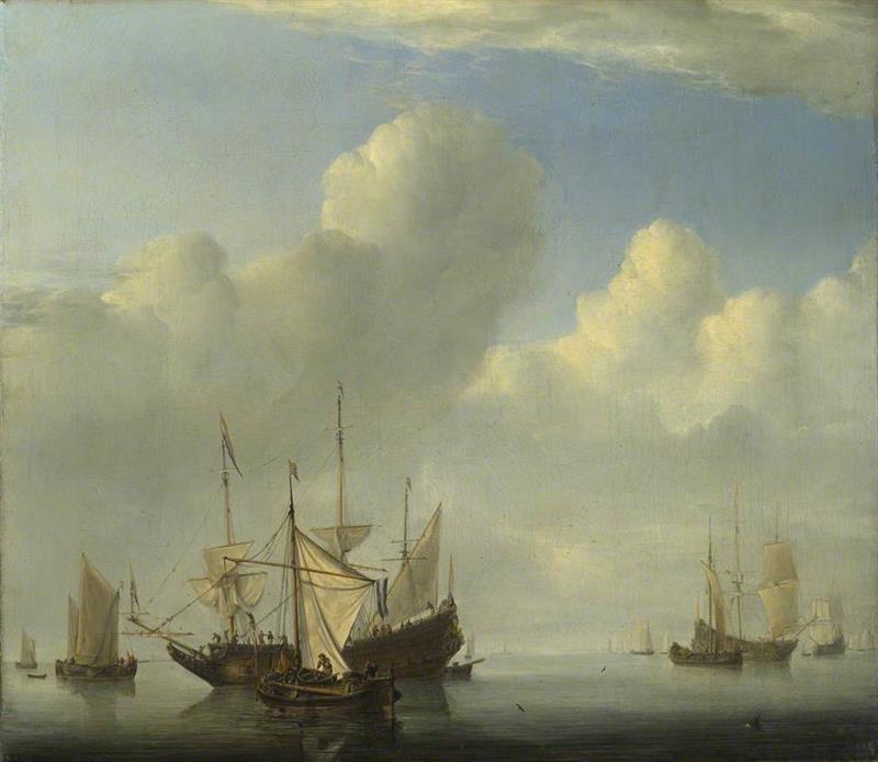 A Dutch Ship Coming to Anchor and Another under Sail