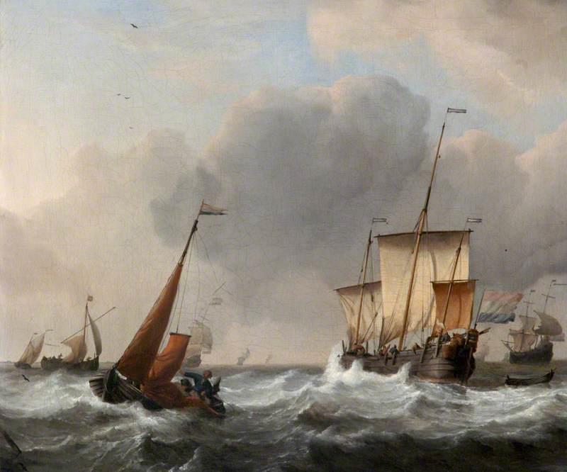 A Dutch Three-Master and a Boeier in Stormy Weather