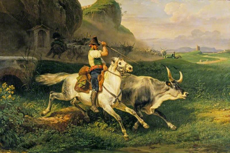 A Roman Herdsman Driving Cattle