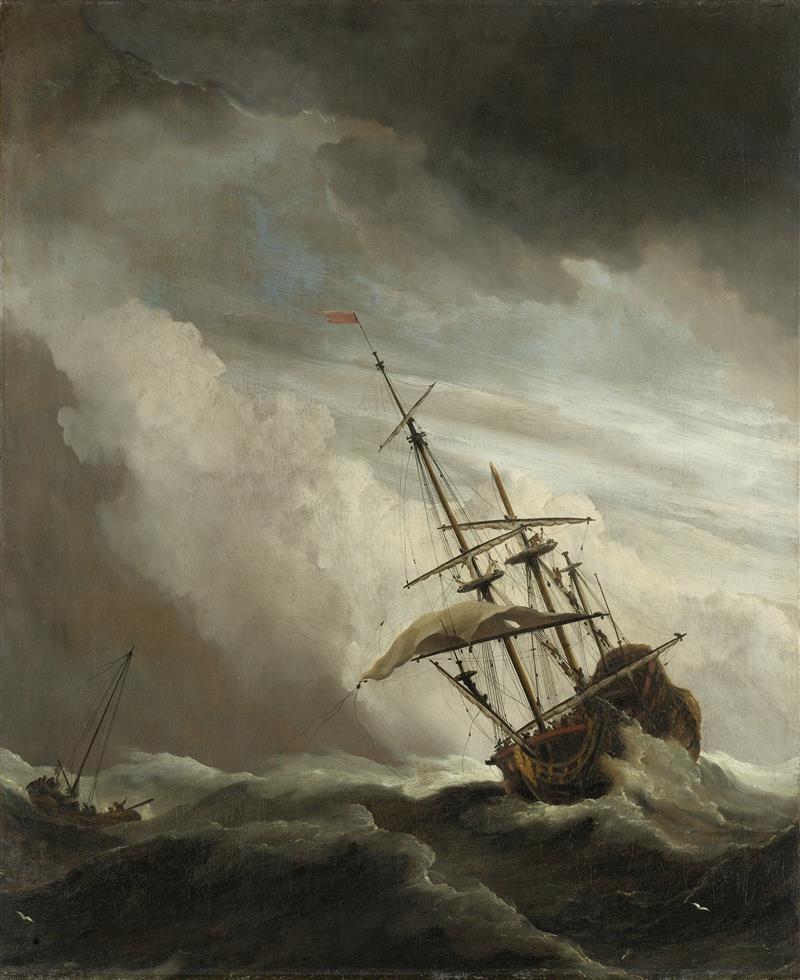 A Ship on the High Seas caught by a Squall