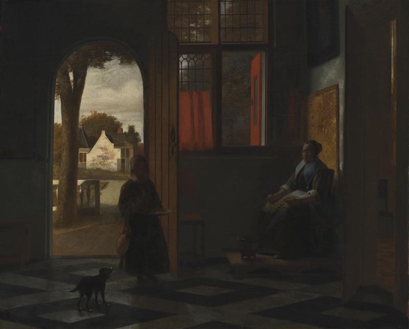 A Woman Seated at a Window and a Child in a Doorway