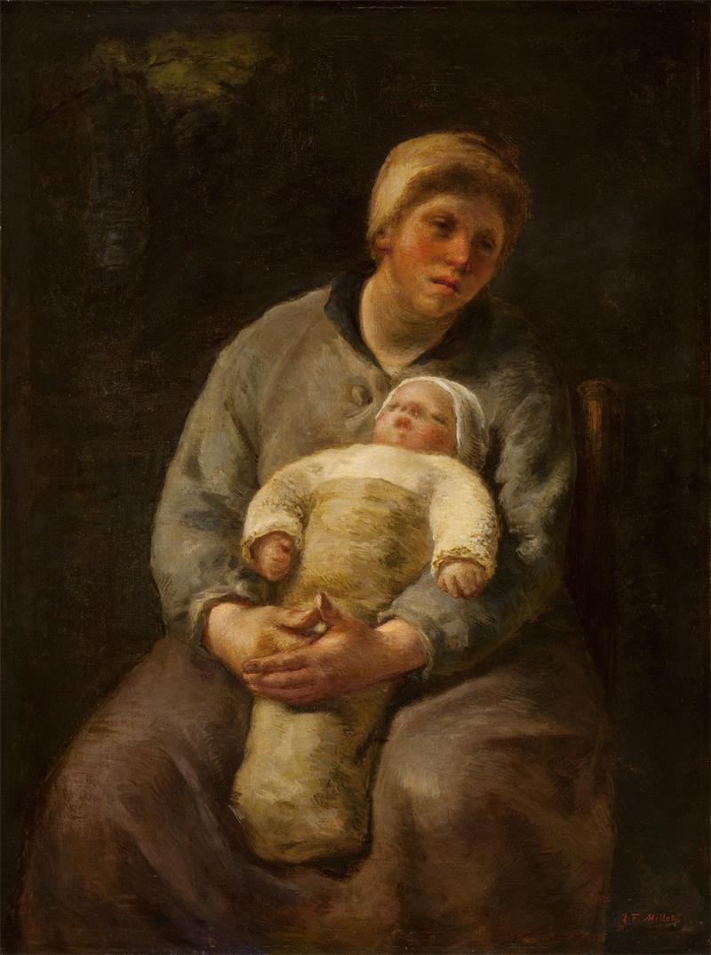 A Young Mother Cradling her Baby