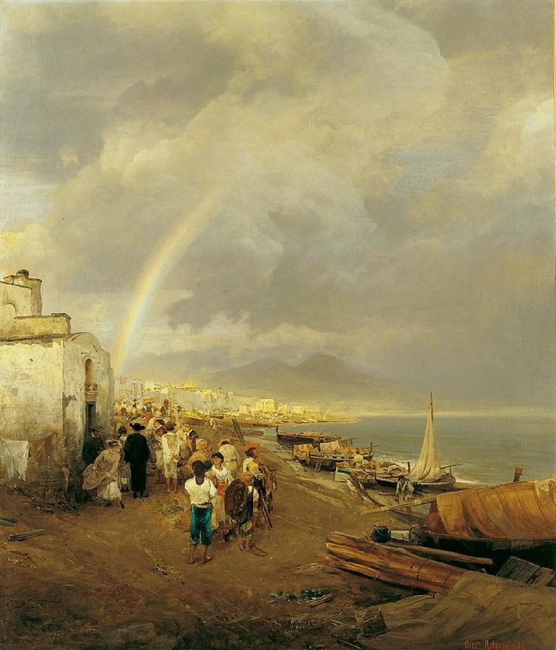 Abziehendes Gewitter und ein Regenbogen über dem Golf von Neapel