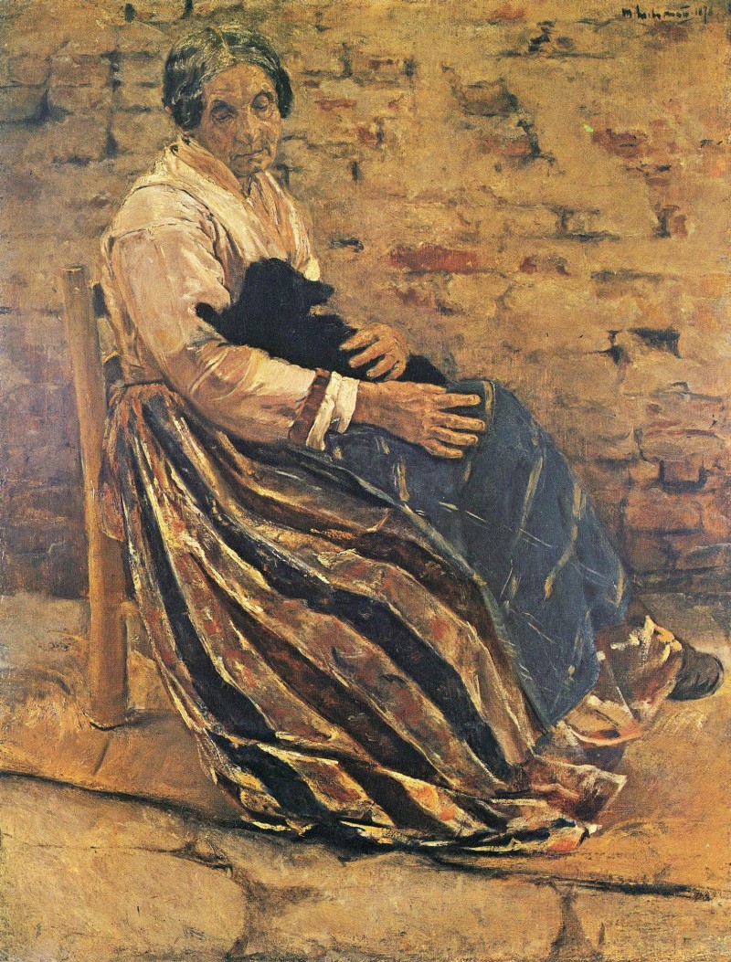 Gemälde Alte Frau Mit Katze