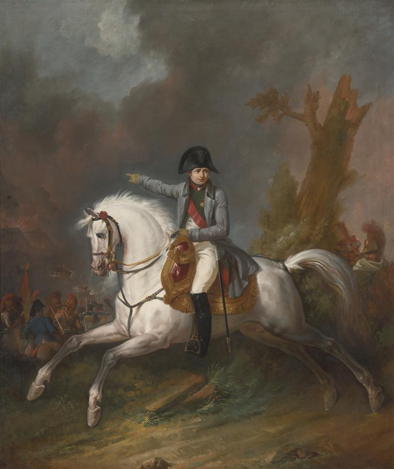 An Equestrian Portrait of Napoleon with a Battle Beyond