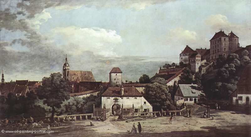 Ansicht von Pirna mit Befestigungsanlagen und Obertor sowie Festung Sonnenstein