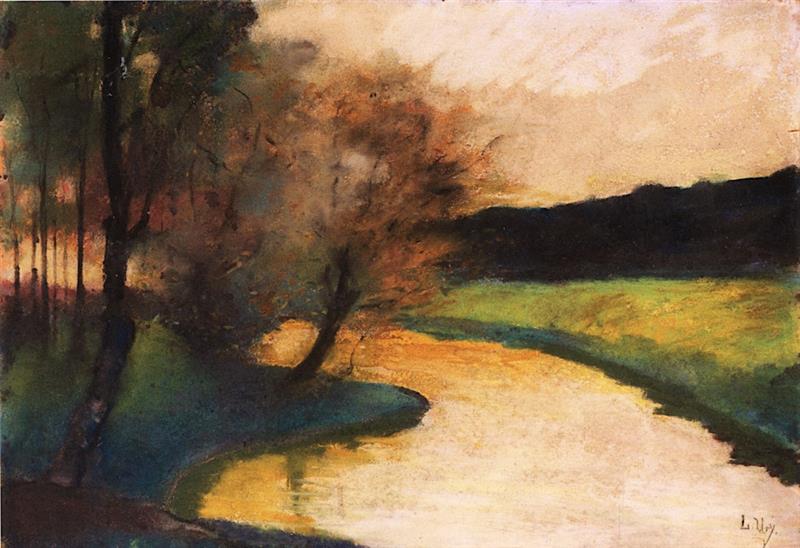 Autumnal Brook Landscape in the Evening Light