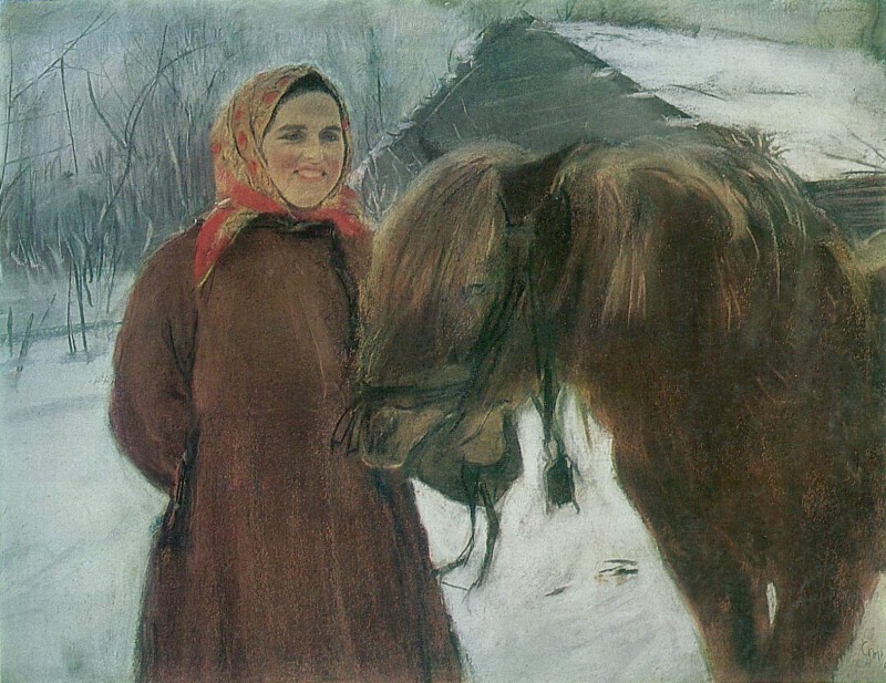Bäuerin mit Pferd