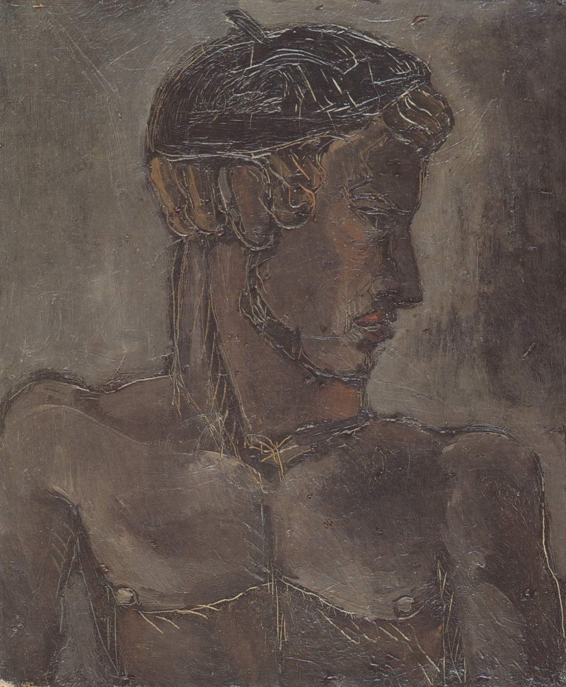 Büste eines nackten jungen Mannes mit Mütze
