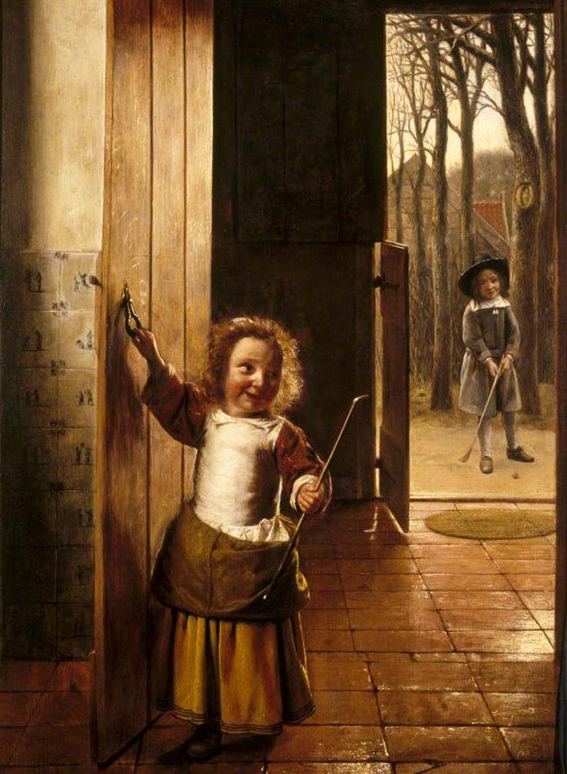 Children in a Doorway with Golf Sticks