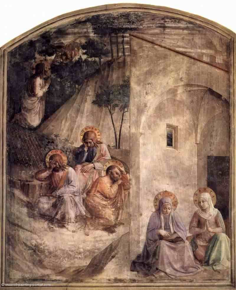 Christus auf dem Ölberg im Garten Genthsemane, betende Maria und betende Heilige Martha