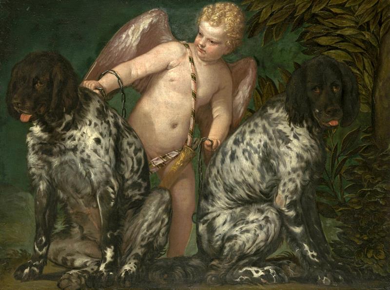 Cupid with Two Dogs