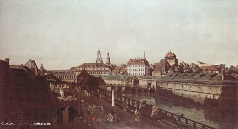 Die Festungswerke in Dresden, Festungsgraben mit Brücke zwischen Wilschen Tor und Postmeilensäule