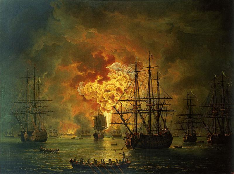 Die Zerstörung der türkischen Flotte in der Schlacht von Tschesme