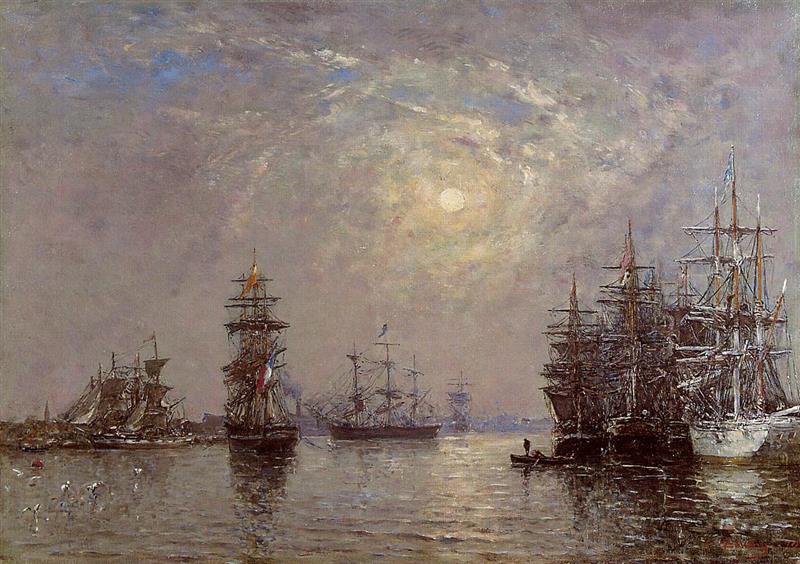 European Basin, Sailing Ships at Anchor, Sunset