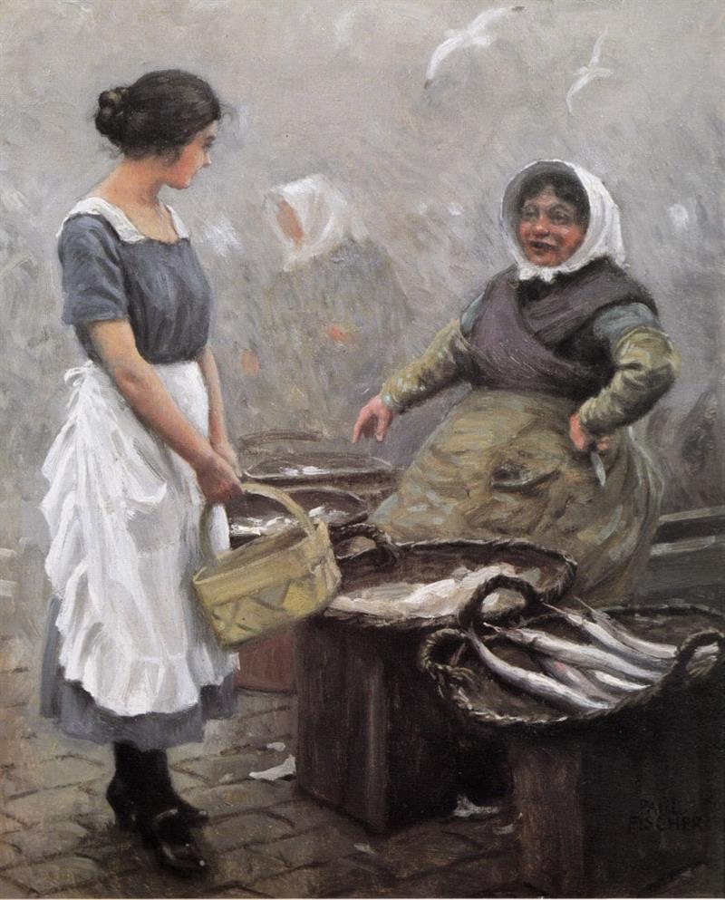 Fishing woman and serving girl at Gammel Strand
