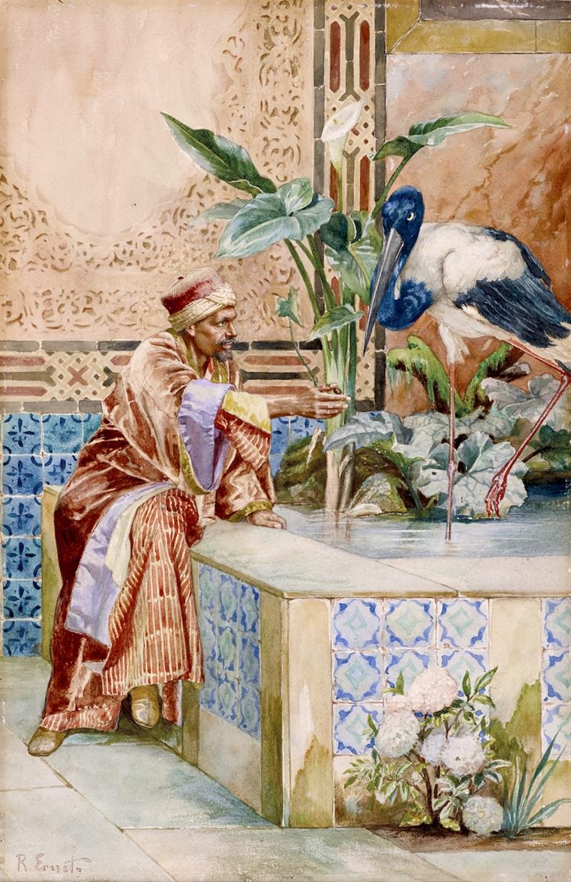 Fountain with Man and Stork