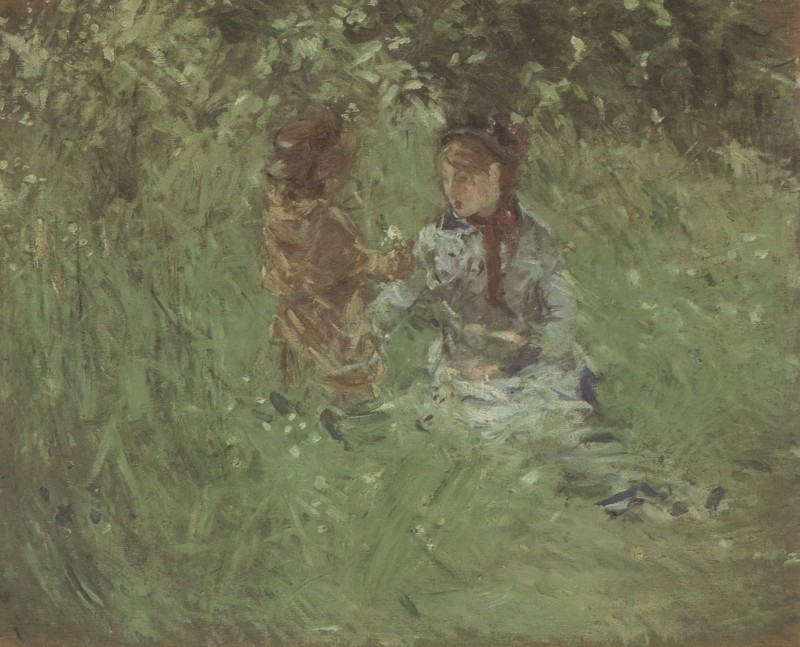 Frau und Kind im Garten in Bougival
