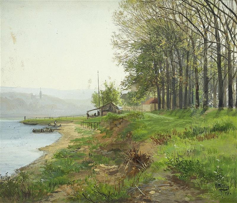 Frühlingslandschaft an einem Flussufer