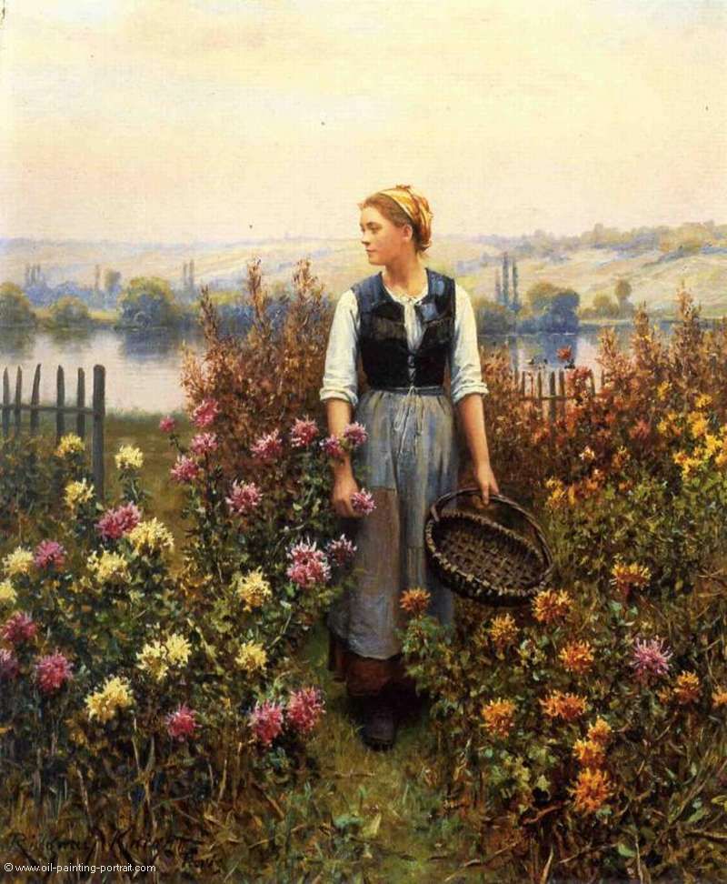 Girl with Basket in a Garden