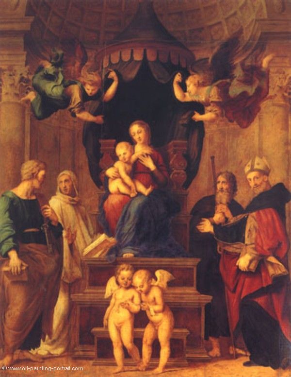 Madonna mit Kind, Heiligen und Engeln