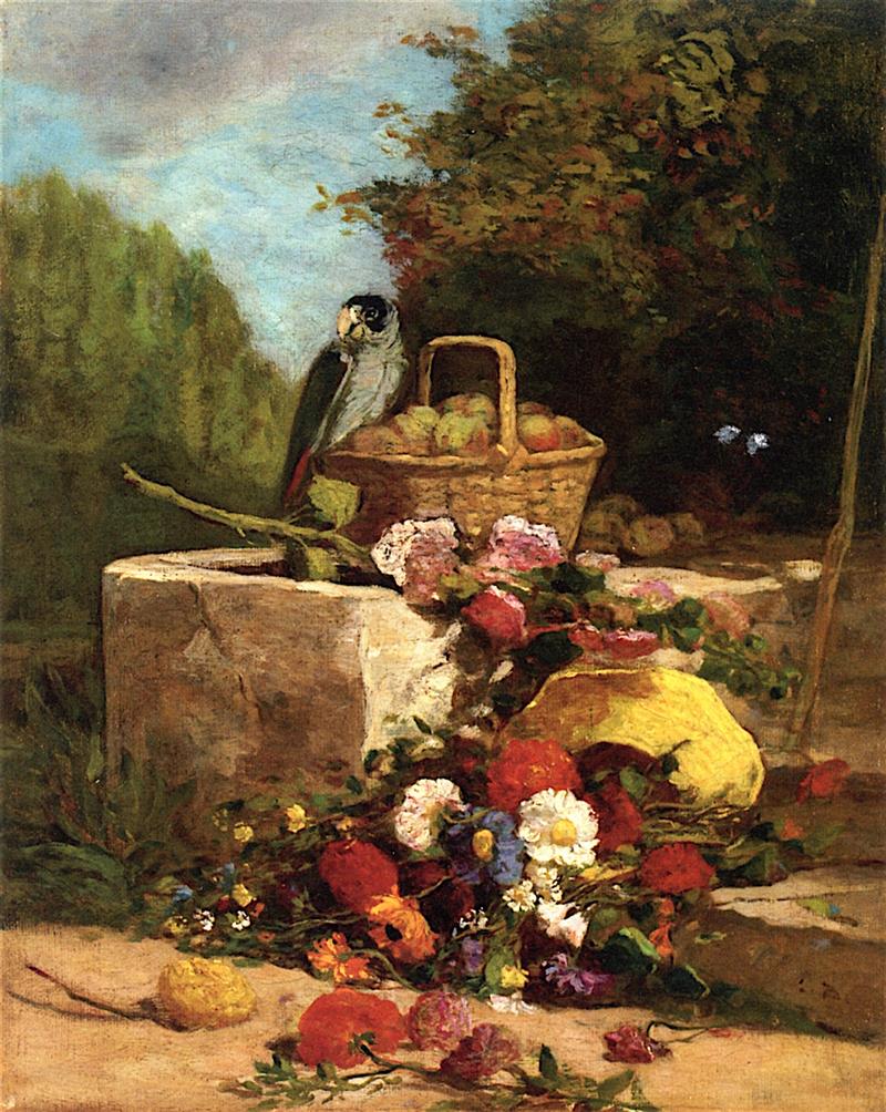 Parrot, Fruit and Flowers in a Garden
