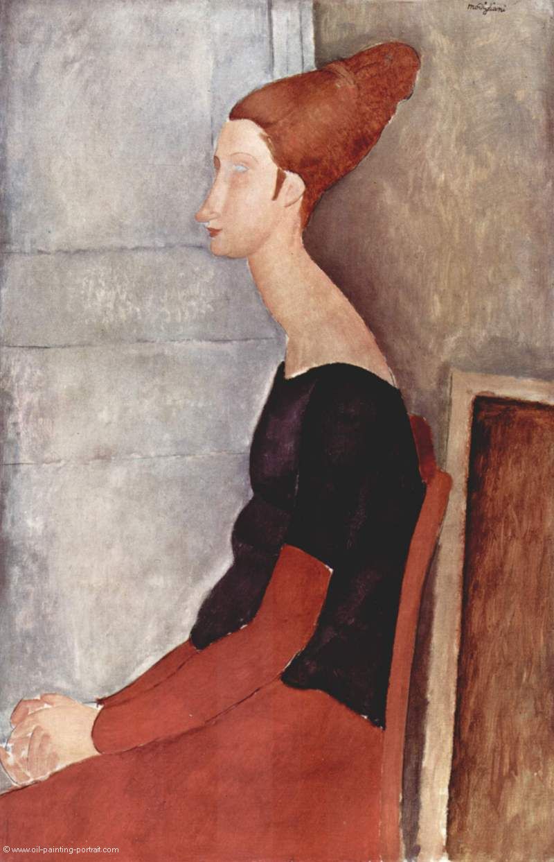 Portrait der Jeanne Hebuterne in dunkler leidung
