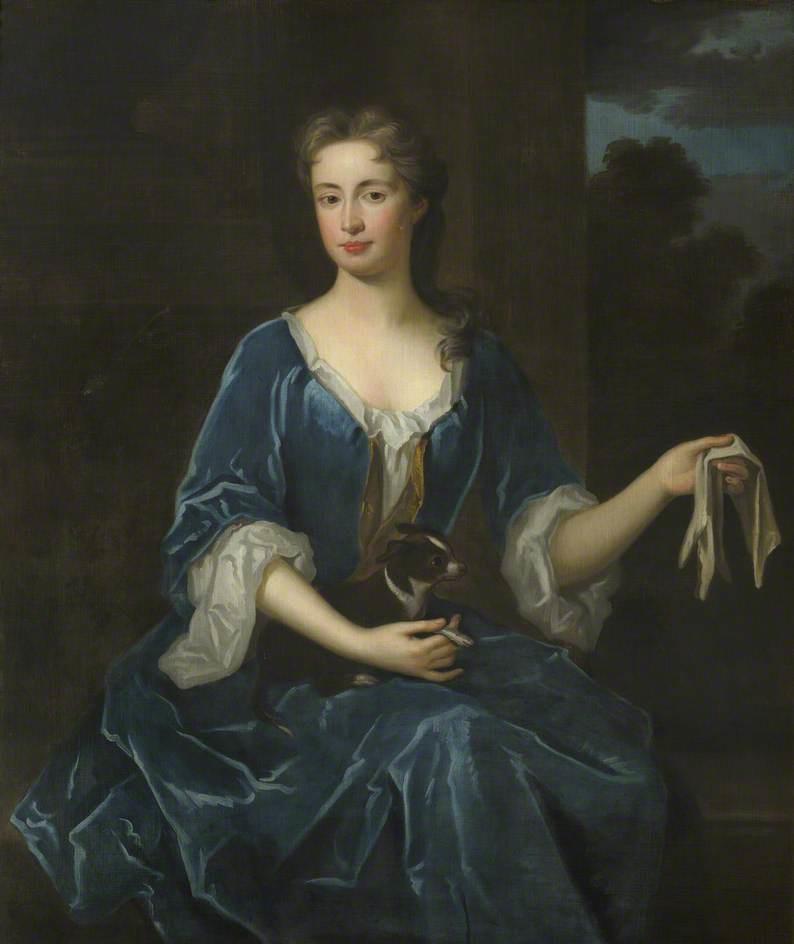 Portrait of an Unknown Lady Holding a Black and White Dog