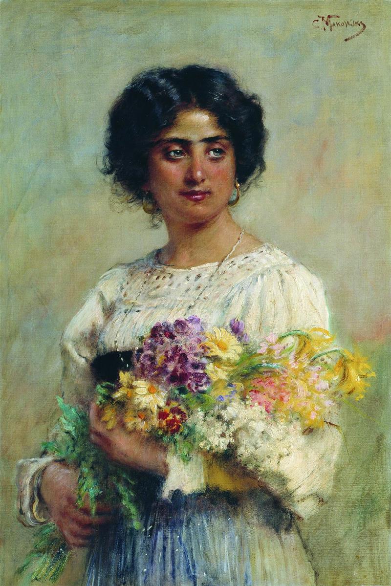 Serbian Girl with a Bouquet