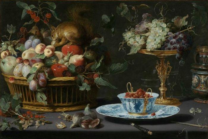Still Life with Fruit, Wan-Li Porcelain, and Squirrel