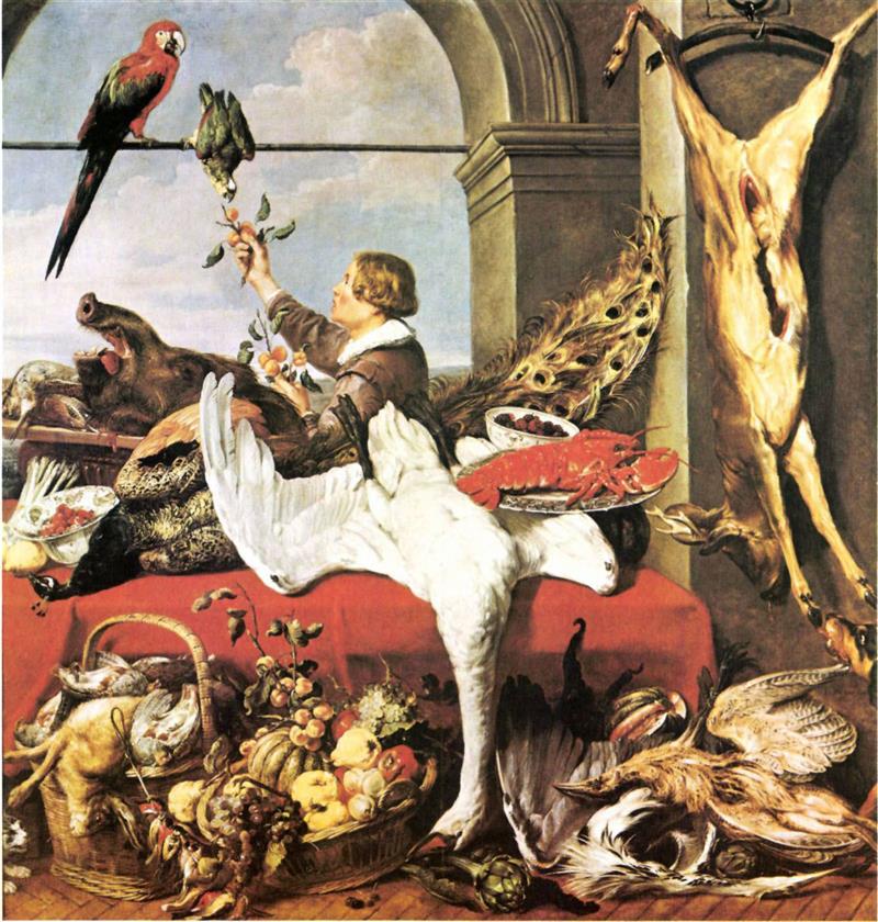 Still life with game, poultry and fruit
