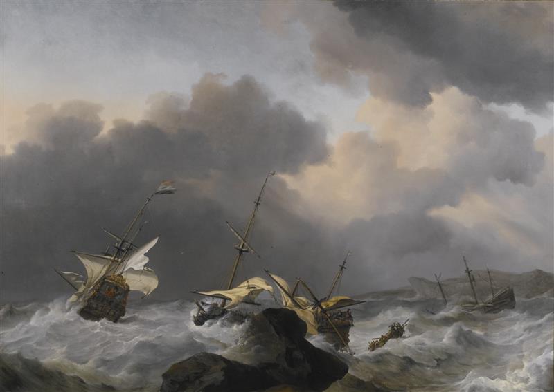 The Jupiter and Another Dutch Ship Wrecked on a Rocky Coast in a Gale