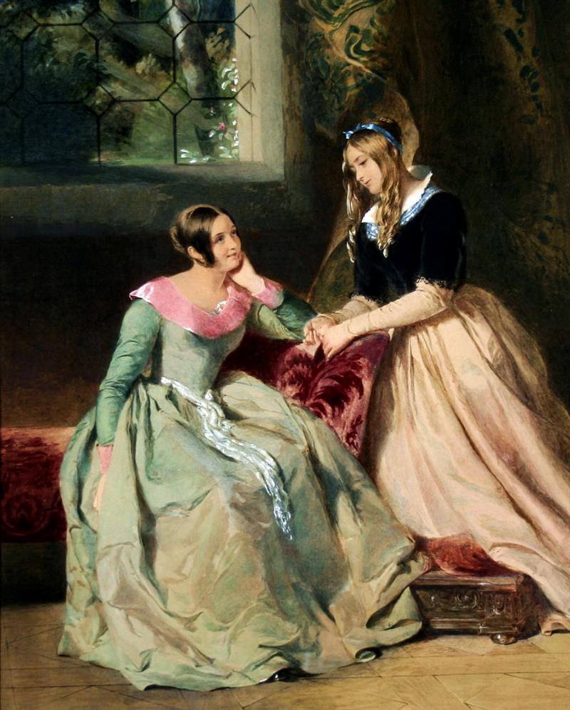 Two Elegant Ladies in Conversation