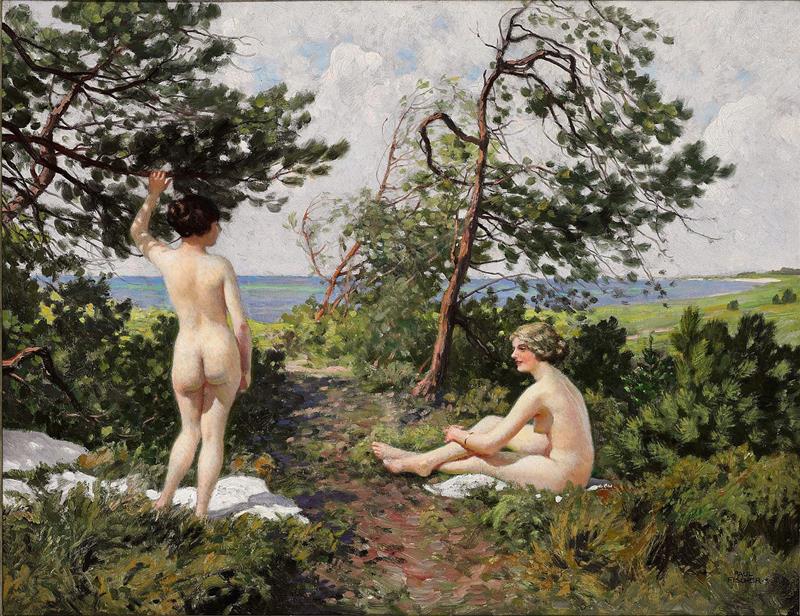 Two bathing girls in the bushes near the coast of Hornbæk
