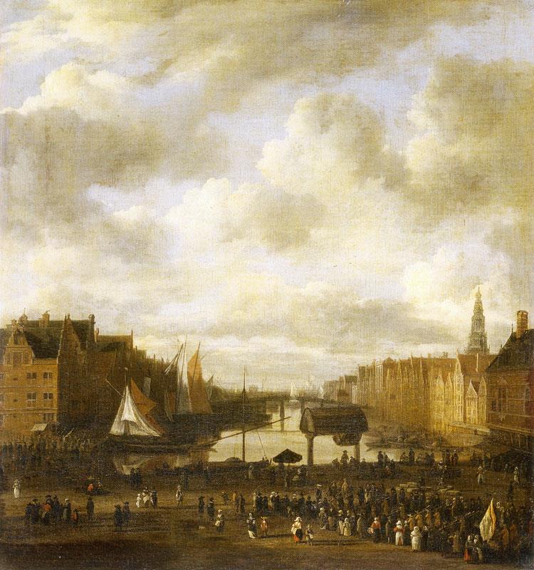 View of the Dam and the Damrak in Amsterdam