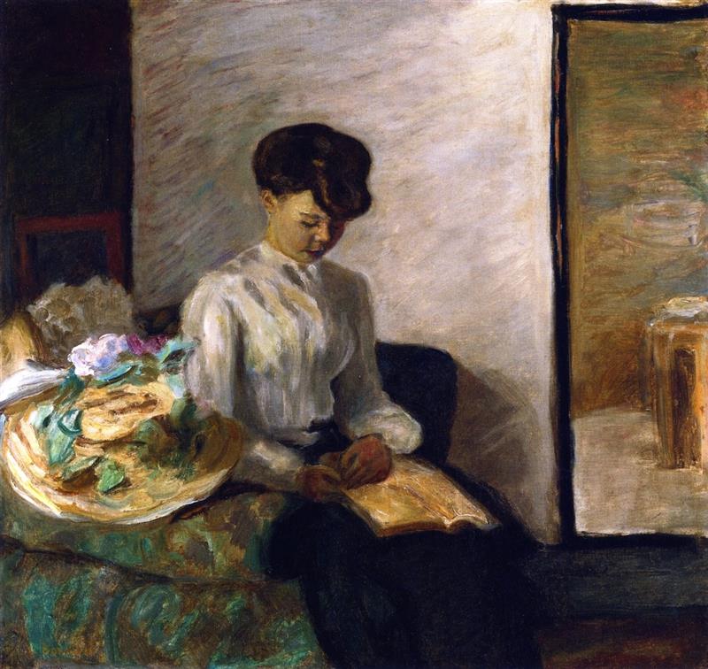 Young Woman Reading, Flowered Hat