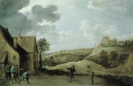 Bild:Landschaft mit kegelnden Bauern