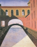 Bild:Zugefrorener Kanal und Brücke nahe der Eremitage in St. Petersburg