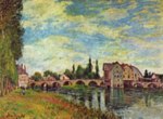 Bild:Bruecke und Muehle von Moret im Sommer