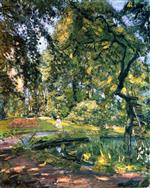 Bild:Garden in Godrammstein with Overgrown Trees and Pond