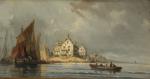 Bild:Coastal Landscape with Boats and Constructions