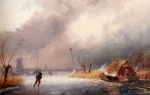 Bild:Paysage d'hiver avec patineurs sur un canal gelé