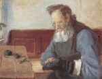 Bild:Intérieur avec homme reprisant des bas