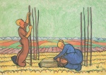 Bild:L'homme et la femme plantant des rames de haricots