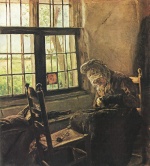 Bild:Vieille femme reprisant près de la fenêtre